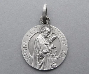 Medaglia d'argento religiosa francese antica. Luca l'evangelista. Ciondolo Sterling. - Foto 1 di 2