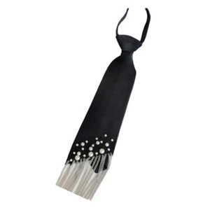 Contemporary Silk Necktie With Imitation Pearls Decorations And Tassels Hemline - Afbeelding 1 van 8