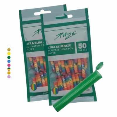 100x PURIZE® XTRA Slim Size Aktivkohlefilter Ø 6mm 2 Keramikkappe + J Tube