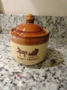 Vintage "Happy Holidays" Cheese Crock - Picture 1 of 4