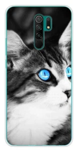 Coque en silicone imprimée compatible Xiaomi Redmi 9 Chat yeux bleu - Photo 1 sur 3