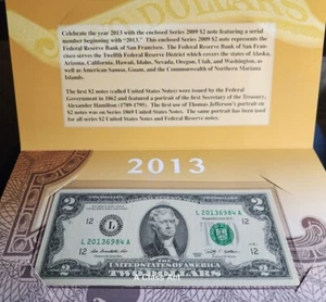 2013 (L) $2 Two Dollar Bill Federal Reserve Note San Francisco. SC244 - Picture 1 of 6