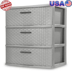 3 Drawer Weave Storage Tower Plastic Organizer Durable Lightweight Solution New - Picture 1 of 5
