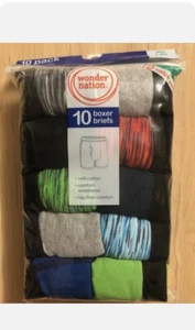 Wonder Nation Boys 10 Boxer Briefs 💯 Cotton Size L (10-12) Assorted Colors - Picture 1 of 7
