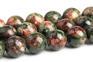 9-10MM Moss Green & Orange Jade Beads Round Gemstone Loose Beads - Picture 1 of 4