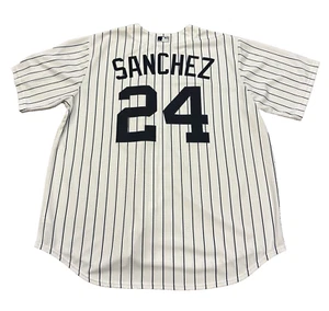 NIKE GARY SANCHEZ NEW YORK YANKEES BASEBALL JERSEY WHITE BLUE STRIPED XL (65) - Picture 1 of 5