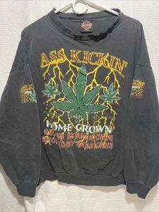 Vintage Harley Davidson Marijuana Weed Tee Sweatshirt Ass Kickin’ Home Grown XL - Picture 1 of 8