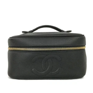 CHANEL CC Logo Grained Calfskin Cosmetics Vanity Hand Bag Black/2BG0949 - Imagen 1 de 12