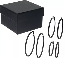 Steel by Design Stainless Steel Set of 3 Omega Back Hoop Earrings Black