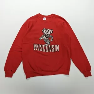 Vintage 80's Wisconsin Badgers Sweatshirt Jerzees by Russell Red Size XL USA - Picture 1 of 10