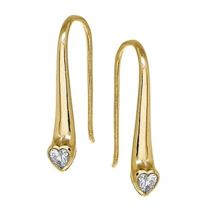 Yellow Gold Flashed Sterling Silver CZ Heart Elongated Teardrop Hook Earrings - Picture 1 of 4