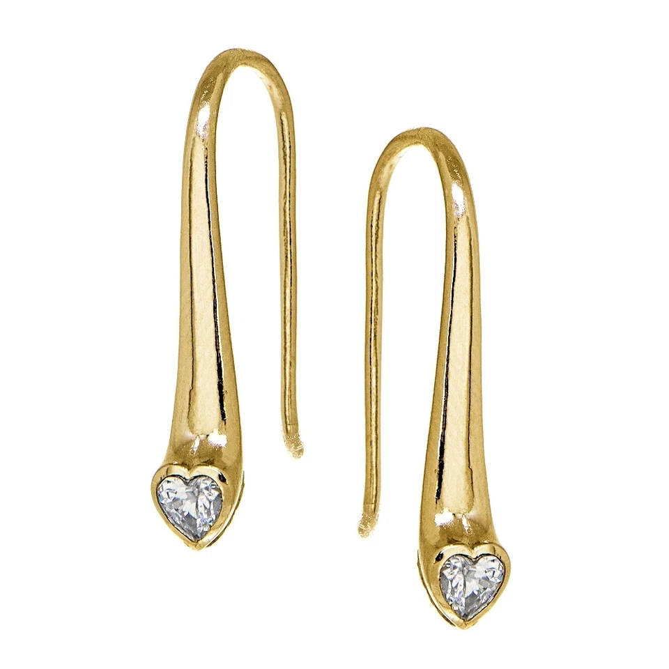 Yellow Gold Flashed Sterling Silver CZ Heart Elongated Teardrop Hook Earrings - Image 1 of 1