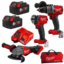 Milwaukee 18V 5.0Ah Li-ion Cordless Grinder, Drill & Impact Wrench Fuel 3pce Kit