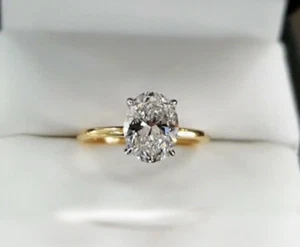 2.19Ct Oval Cut Moissanite Solitaire Engagement Ring 14K Solid Multi-Tone Gold - Picture 1 of 10