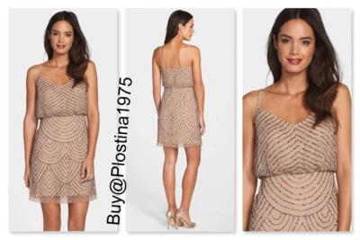 NEW Adrianna Papell Sequin Mesh Blouson Dress Taupe Pink  2 4 6 12 14 #D114 - Image 1 of 4