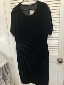 Vintage Black Velvet Beaded Dress /Cocktail Dress- Plus size 24 - Imagen 1 de 5