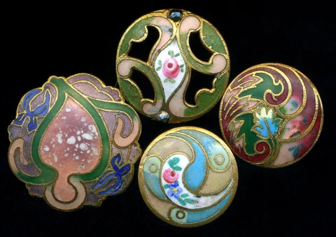 4 Assorted Colorful Antique Matte Enamel Buttons 13/16"-1&1/8" Cover