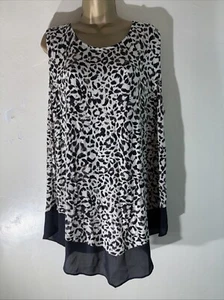 Women Tu Plus Size Uk 22 Brown Mix Animal Print Sleeveless Stretch Casual Blouse - Picture 1 of 5
