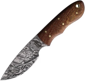 BucknBear Mini Camper Fixed Blade Knife Brown Damascus Steel Drop Point 15252 - Picture 1 of 1