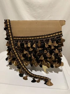 ❤️Tassel Fringe Trim 2.5” Drapery Curtains Upholstery Pillows Gold/Black BTY - Picture 1 of 8