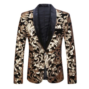 Men Sequin Tuxedo Jacket Suit Blazer Coat Party Showman Costume Fancy Dress - Picture 1 of 16