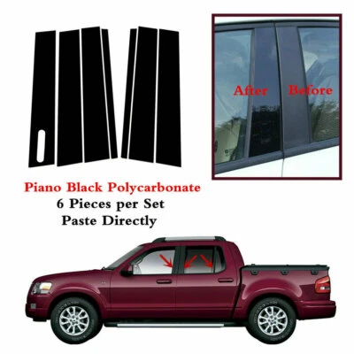 For Ford Explorer Sport Trac 2007-2010 Door Pillar Posts Decal Cover Trim Black Foto 1 de 4