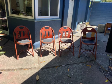 4 Louis Rastetter & Sons Red Wooden Folding Chairs - Asian Motif Cover