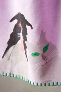 Anthropologie Dishtowel FARM CAT DOGS NO 7 Holly Frean Embroidered Pink NWT - Picture 1 of 3