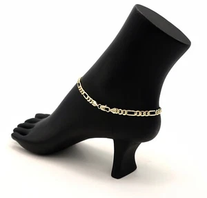 Brazalete al tobillo de cadena italiana Figaro de 5 mm enchapado en oro 14k - Imagen 1 de 4