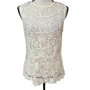 CABI Style 800 Needle Lace Cotton Round Neck White Blouse Women's Size M - Picture 1 of 6