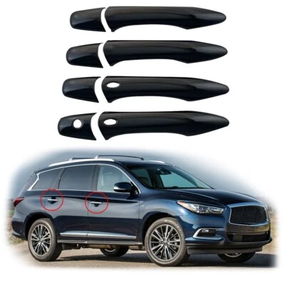 Gloss black Car Door Handle Covers Trim For Infiniti QX60 QX70 QX80 2008 - 2020 - Image 1 of 4