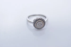 10k White and Yellow Gold Circles Brown and White Diamond Round Ring - Picture 1 of 7