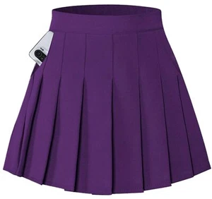 Pleated Skirts for Women Solid Color Mini Skirt Skort A-line High Elastic Wai... - Picture 1 of 6