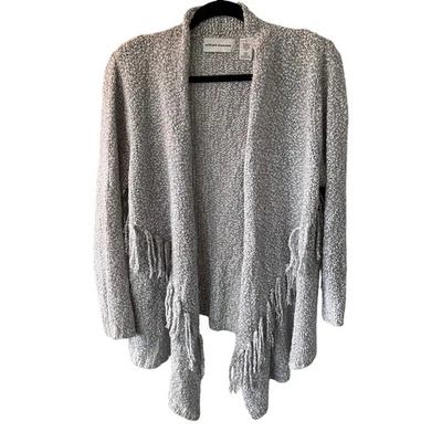 Suéter cárdigan para mujer Alfred Dunner gris con flecos texturizados frente abierto talla L Foto 1 de 4