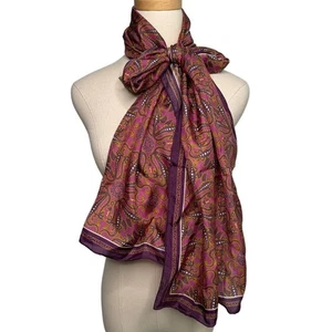 Vintage 100% silk dragon print scarf handmade rolled edge extra long XL 25x78" - Picture 1 of 10