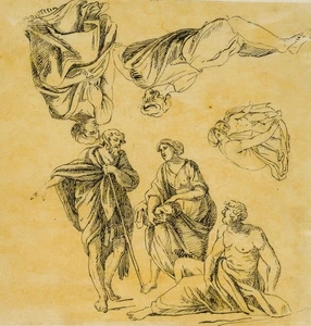 Nach HETSCH (*1758), Figurenstudien, Feder Romantik Mode 1800-1849 Zeichnung - Picture 1 of 4