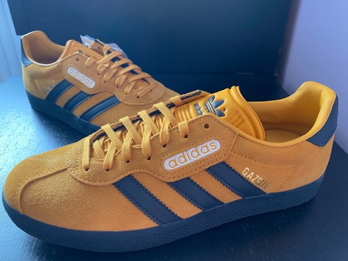 ADIDAS GAZELLE SUPER SCARPE DA GINNASTICA SENAPE E NERO TAGLIA 7 NUOVE CON ETICHETTE DEADSTOCK