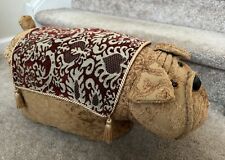 English Bulldog Vintage Red Upholstered Ottoman Foot Stool Rest Figural Tan Dog