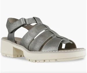 MUNRO Marley Fisherman Women's leather metallic silver strap heel Sandals Sz 10M - Picture 1 of 9