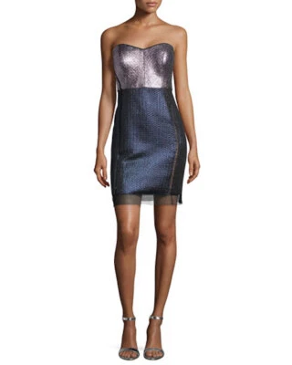 Vestido Phoebe Couture Sin Tirantes Sweetheart Metálico Bloques de Color Talla 10  Foto 1 de 4