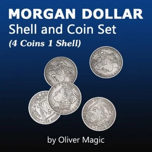 Morgan Dollar Shell and Coin Set (4 Coins) Magic Tricks Coins Vanish Change Prop - Picture 1 of 4