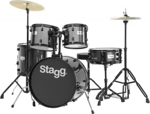 STAGG 5-PIECE BLACK FULL DRUM SET KIT w/ THRONE, CYMBALS & STICKS - TIM120B BK - Picture 1 of 1