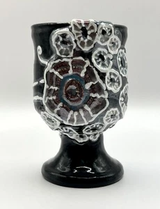 SIGNED Handcrafted Art Pottery Textured Abstract Swirl Glazed Goblet Tumbler - Picture 1 of 12