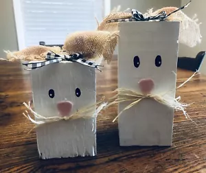 (2) Handmade Wooden Bunnies - Easter Spring Garden Yard Decor - Picture 1 of 8