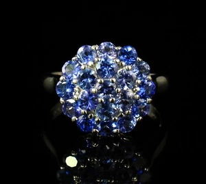 ASHER SIGNED ROUND NATURAL 2.50ctw TANZANITE SOLID 14K WHITE GOLD CLUSTER RING - Picture 1 of 11