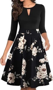 YATHON Vintage Floral Dress Flared A Line Swing Skirt Black Size XL New NWT - Picture 1 of 13