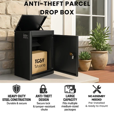 Large Wall Mount Parcel Drop Box Locking Mailbox Secure Weatherproof Steel Gray - Image 1 of 4