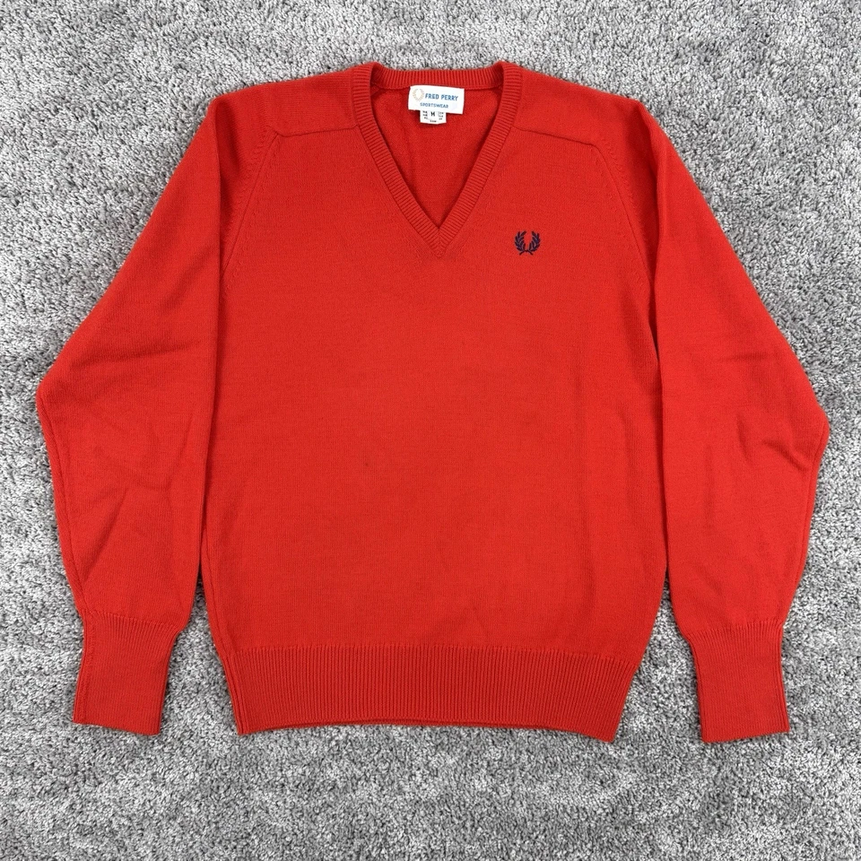 复古 Fred Perry 毛衣 男式 M 红色 Tenniscore Preppy Old Money — 第 1/4 张图片