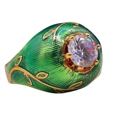 Anillo Suizo Princesa Amanda Jardín A La Talla 10.5 Verde Esmalte Lavanda Circonita Cúpula Foto 1 de 4