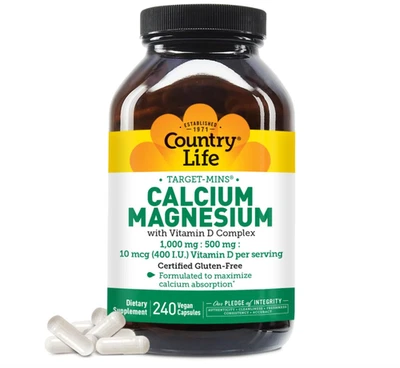 Country Life Target-Mins cálcio magnésio com vitamina D - 240 cápsulas veganas pacote com 2 - Imagem 1 de 4